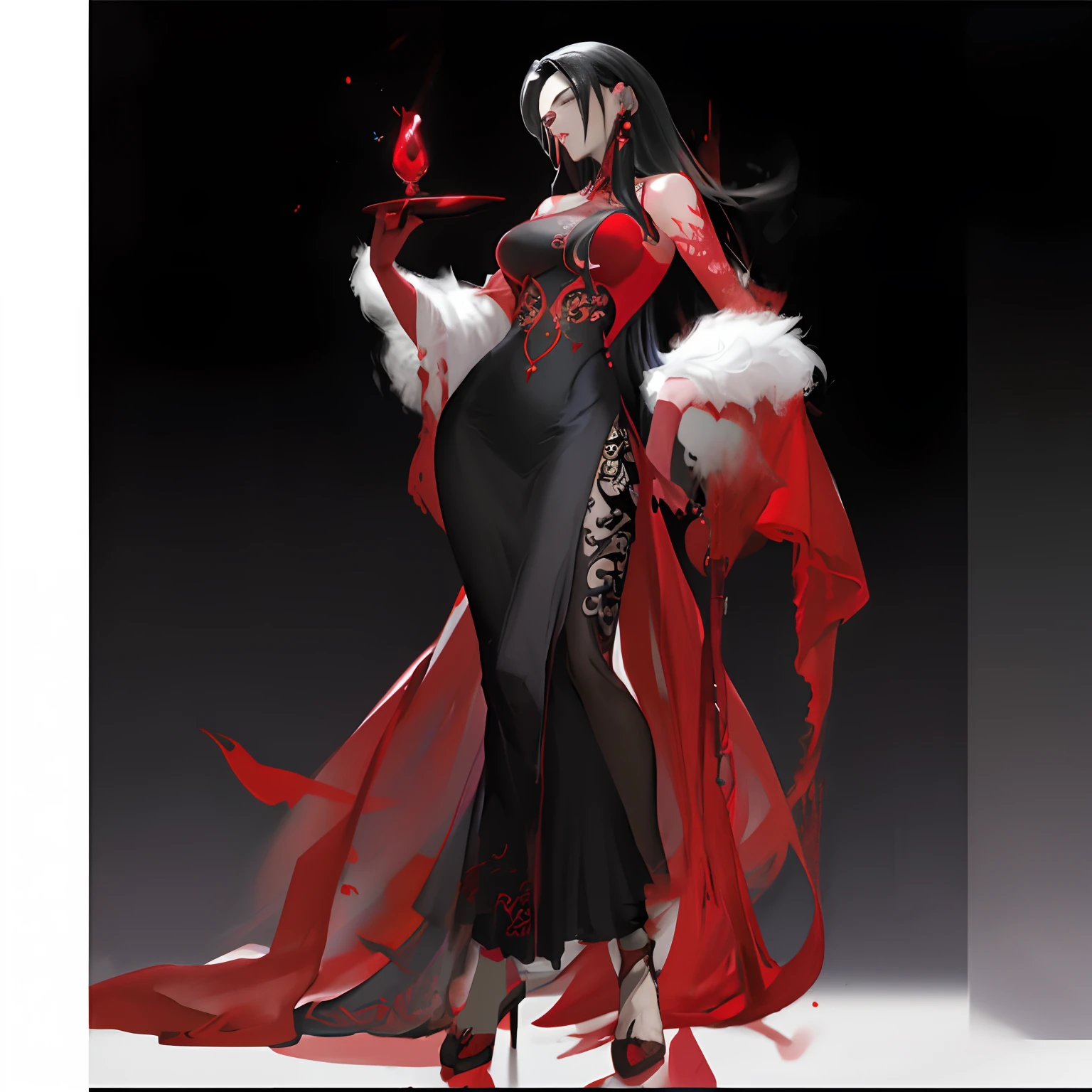 Arafard image of a woman in a red dress and black shoes, by Yang J, Kushatt Krenz Key Art Women, full-body xianxia, epic exquisite  character art, beautiful full-body concept art, grayscale phtoto with red dress, art-style, Extremely detailed Artgerm, Stunning character art, Guviz