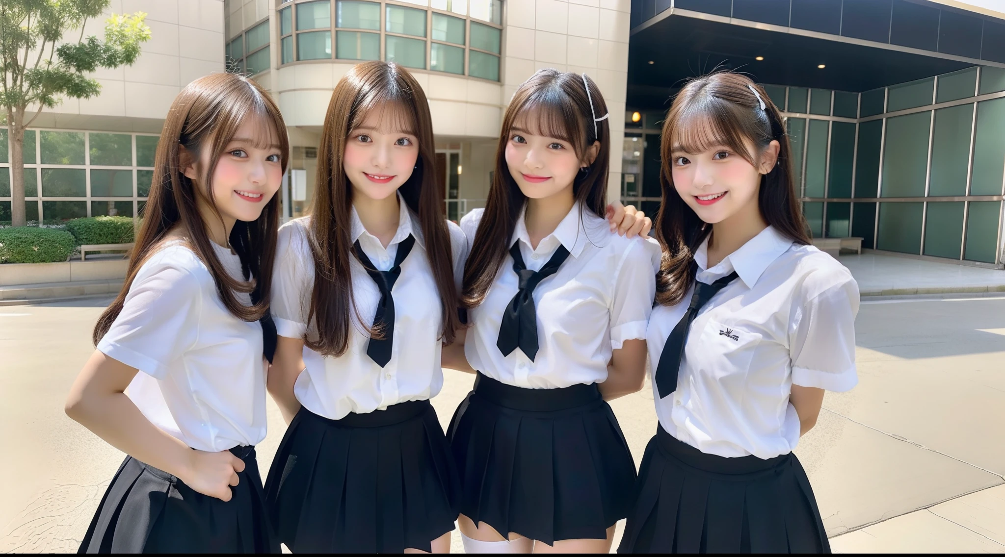 Miniskirt high school girl in white shirt