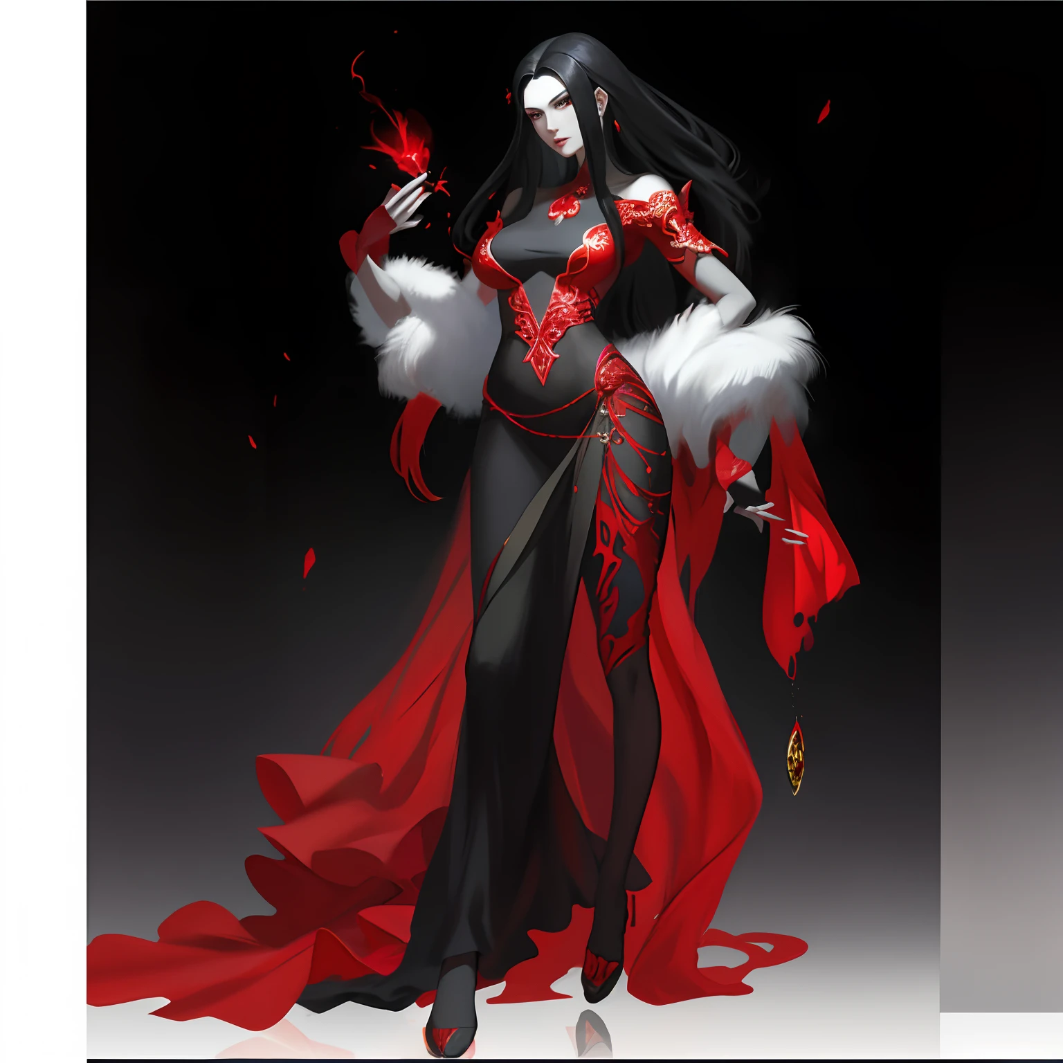 Arafard image of a woman in a red dress and black shoes, by Yang J, Kushatt Krenz Key Art Women, full-body xianxia, epic exquisite  character art, beautiful full-body concept art, grayscale phtoto with red dress, art-style, Extremely detailed Artgerm, Stunning character art, Guviz