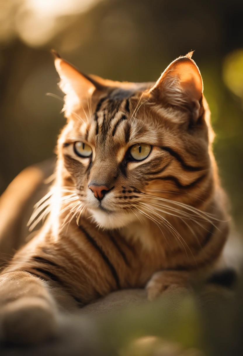 Capture chic and fat tiger cats to produce ultra-high-definition images, Classic Cat Pose. Using advanced macro photography techniques、Highlights the intricate details of the cat's coat, mustaches, And expressive eyes. Place the camera at the cat's eye level, Create an intimate connection between the viewer and the cat subject. Implement a wide aperture for a shallow depth of field, Make the cat stand out clearly against a gently blurred background. Improve lighting to emphasize the texture and contours of the cat's body, Using the software, Remove hard shadows with diffused lighting、Create software, cosy atmosphere. Catch a cat in a relaxed and balanced posture, Show its flexibility and elegance. An experiment to capture moments in natural movement, Stretching, grooming, etc., To convey a sense of authenticity. Implement post-processing techniques to improve image clarity, contrast, and color balance, Ensure every aspect, From the cat's intricate patterns to its intense gaze, Rendered in stunning detail. It is the last, convey the gentle beauty and innate grace of the cat,, Capture fleeting moments celebrating the unique essence of a cat's curiosity and calmness.