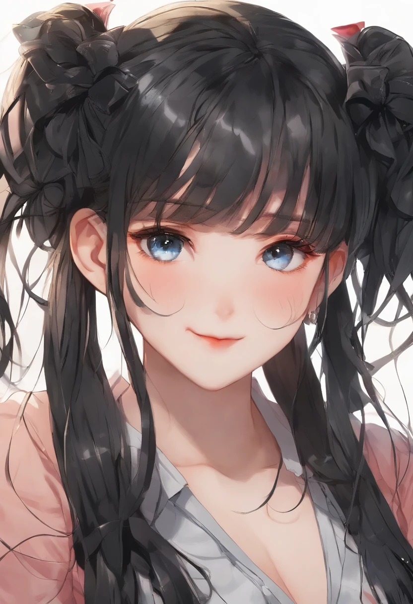 black hair, ahoge, twintails, sidelocks, wet hair, mole under eye, heart-shaped pupils, light smile, Contemporary art, anatomically correct, super detail, high details, highres