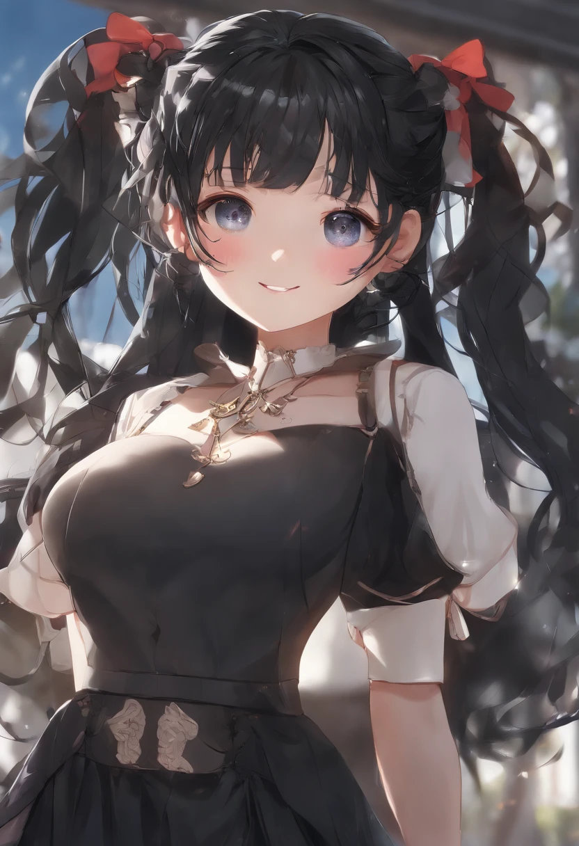 black hair, ahoge, twintails, sidelocks, wet hair, mole under eye, heart-shaped pupils, light smile, Contemporary art, anatomically correct, super detail, high details, highres
