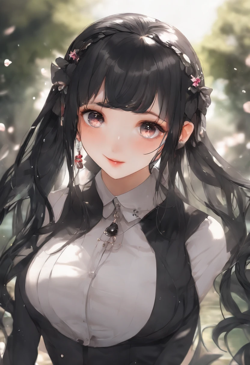 black hair, ahoge, twintails, sidelocks, wet hair, mole under eye, heart-shaped pupils, light smile, Contemporary art, anatomically correct, super detail, high details, highres