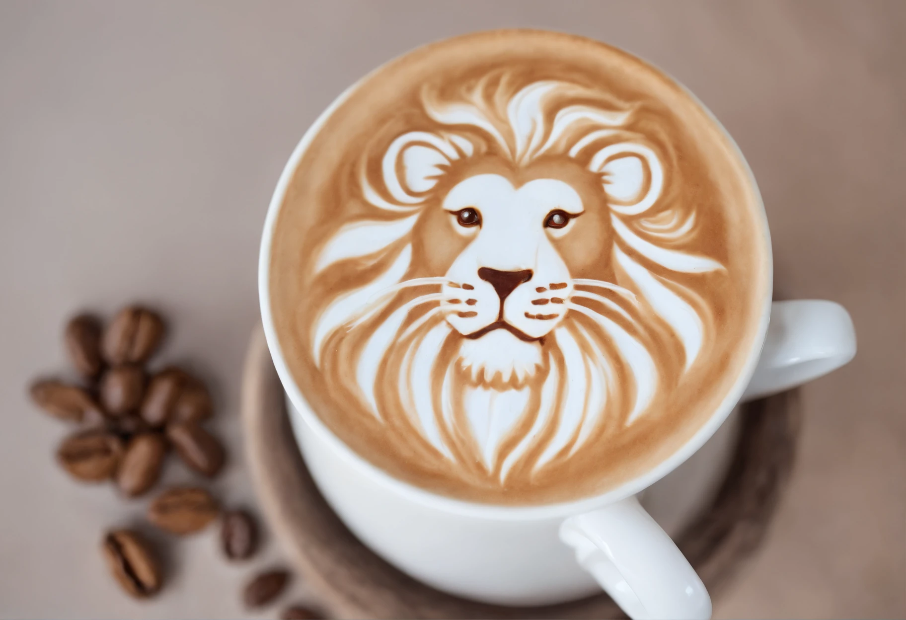 coffee latte art forming a cute lion,