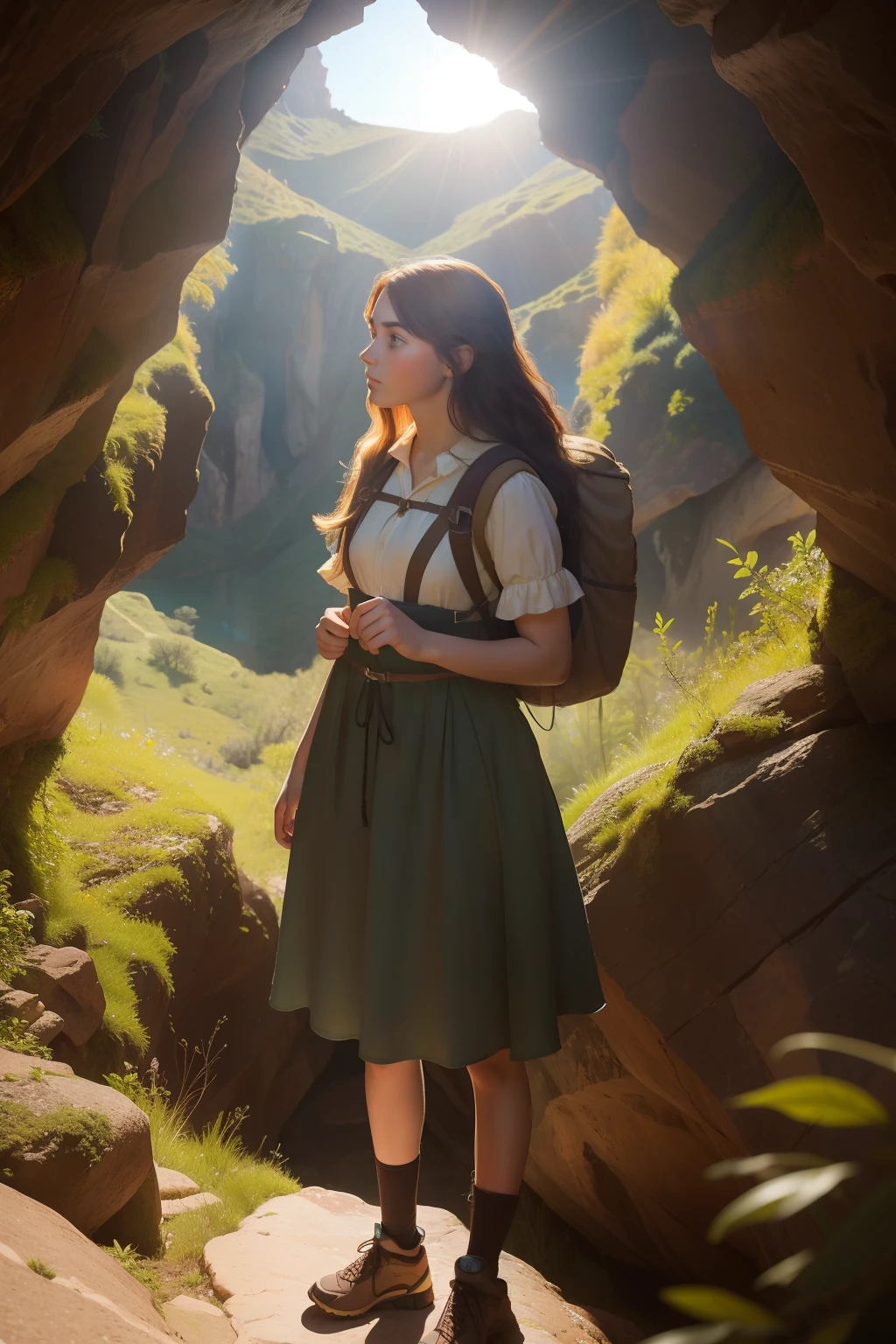 Date: 2017
Description:
Embrace the Pre-Raphaelite aesthetic to illustrate a ******* girl in contemporary hiking attire, exploring a mystical, sunlit canyon filled with vibrant rock formations and hidden caves, her curiosity and excitement palpable.