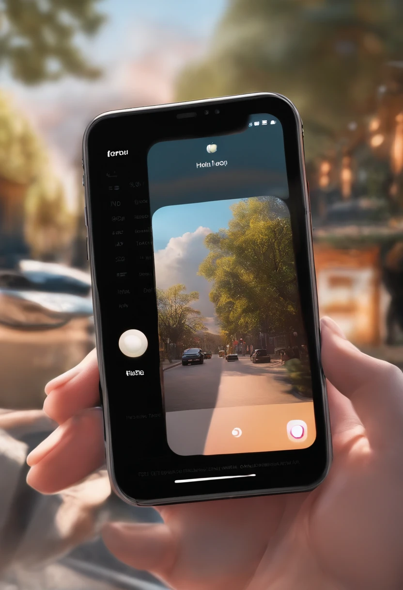 Hold the phone in your hand，Apple 14 phone，Inside the screen is a live stream，Holding the phone in hand is trying，Illustration style，The background is divergent