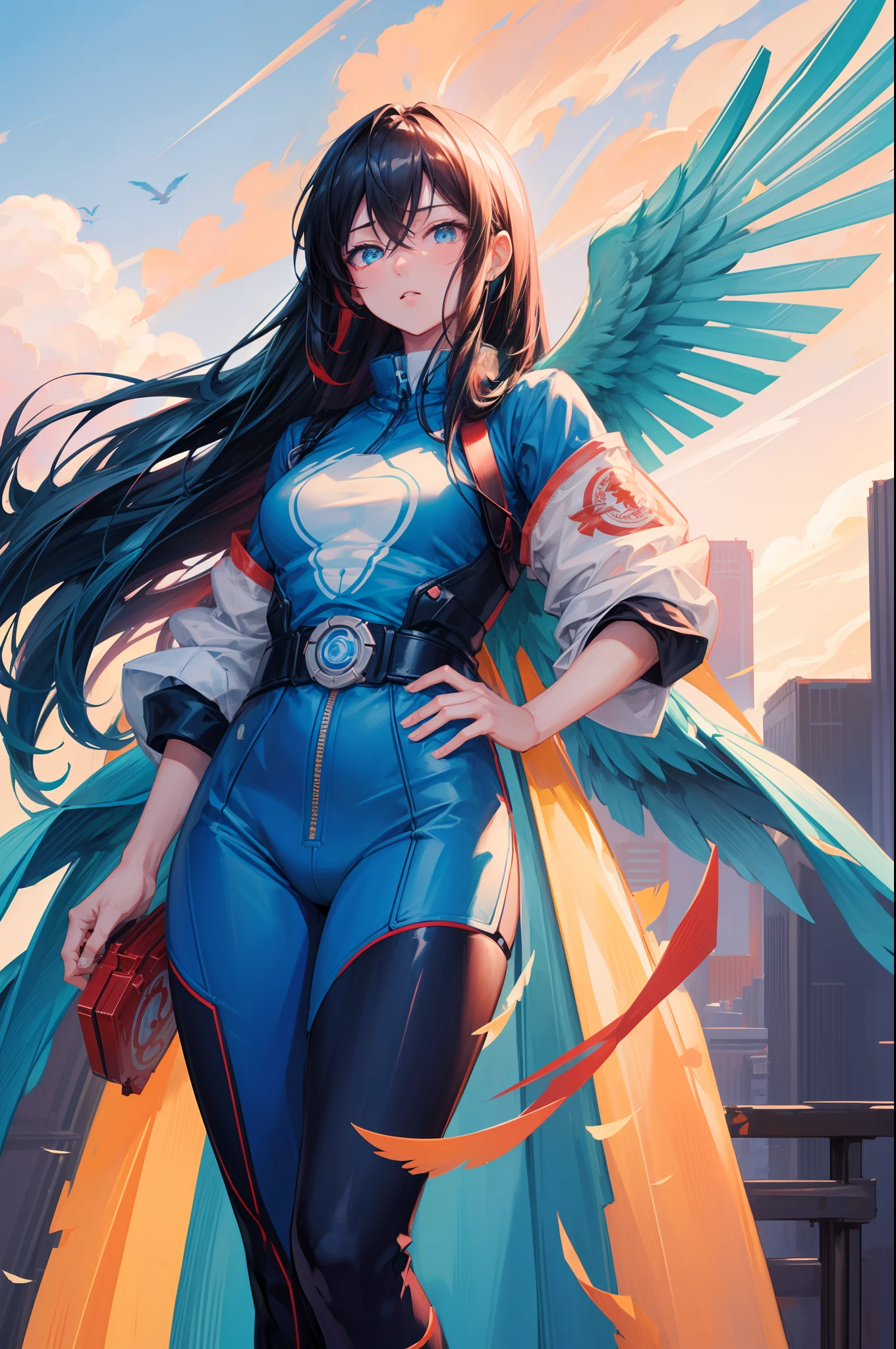 machine, machine, detailed machine, mechanics,Henshin Hero, image is in the style of anime art, birds flapping their wings and flying in the sky, colorful portrait, Yangjun Chen, Becky Cloonan, Pensive Serenity, 8K, close-up