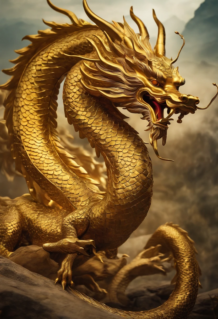 A golden circling Chinese dragon,The whole dragon