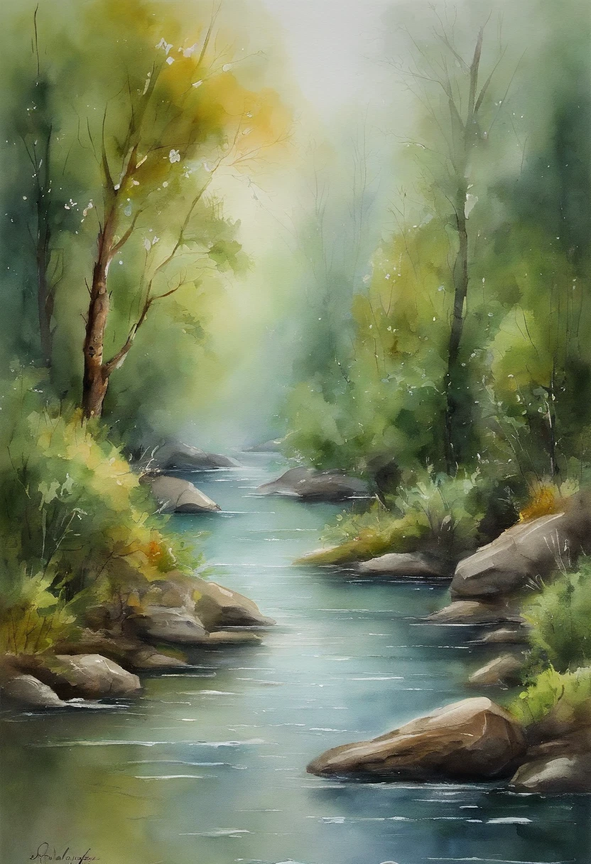 River in the misty jungle,Both sides are covered with wormwood,in the rain