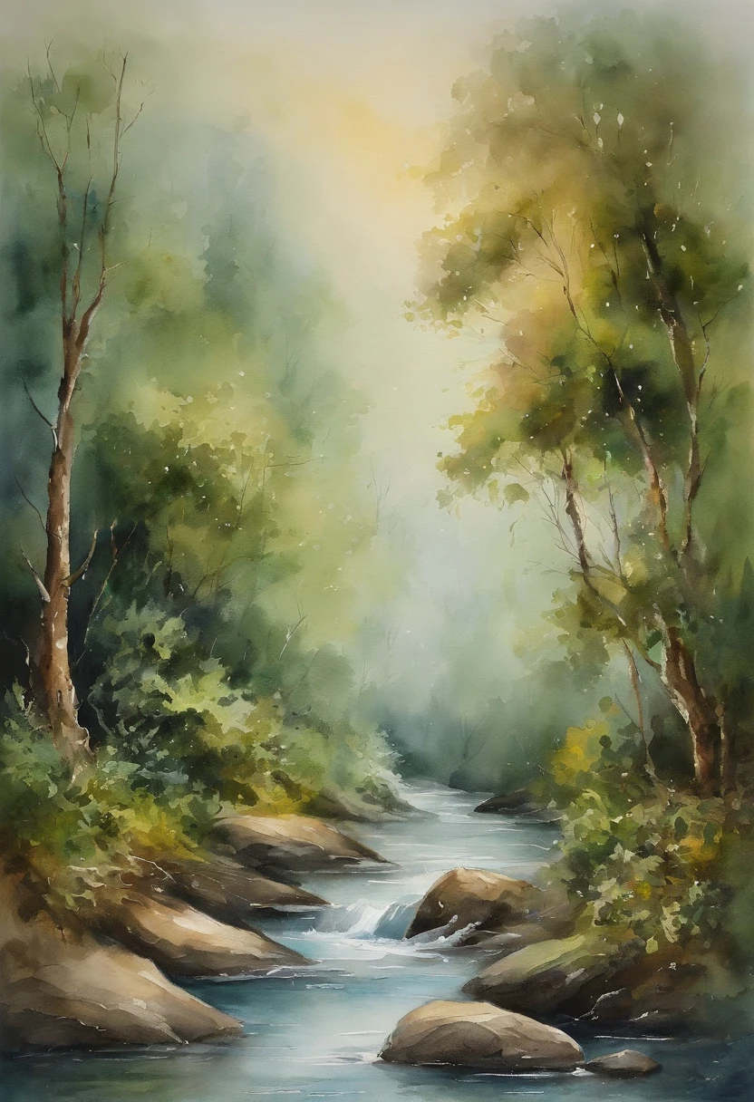 River in the misty jungle,Both sides are covered with wormwood,in the rain