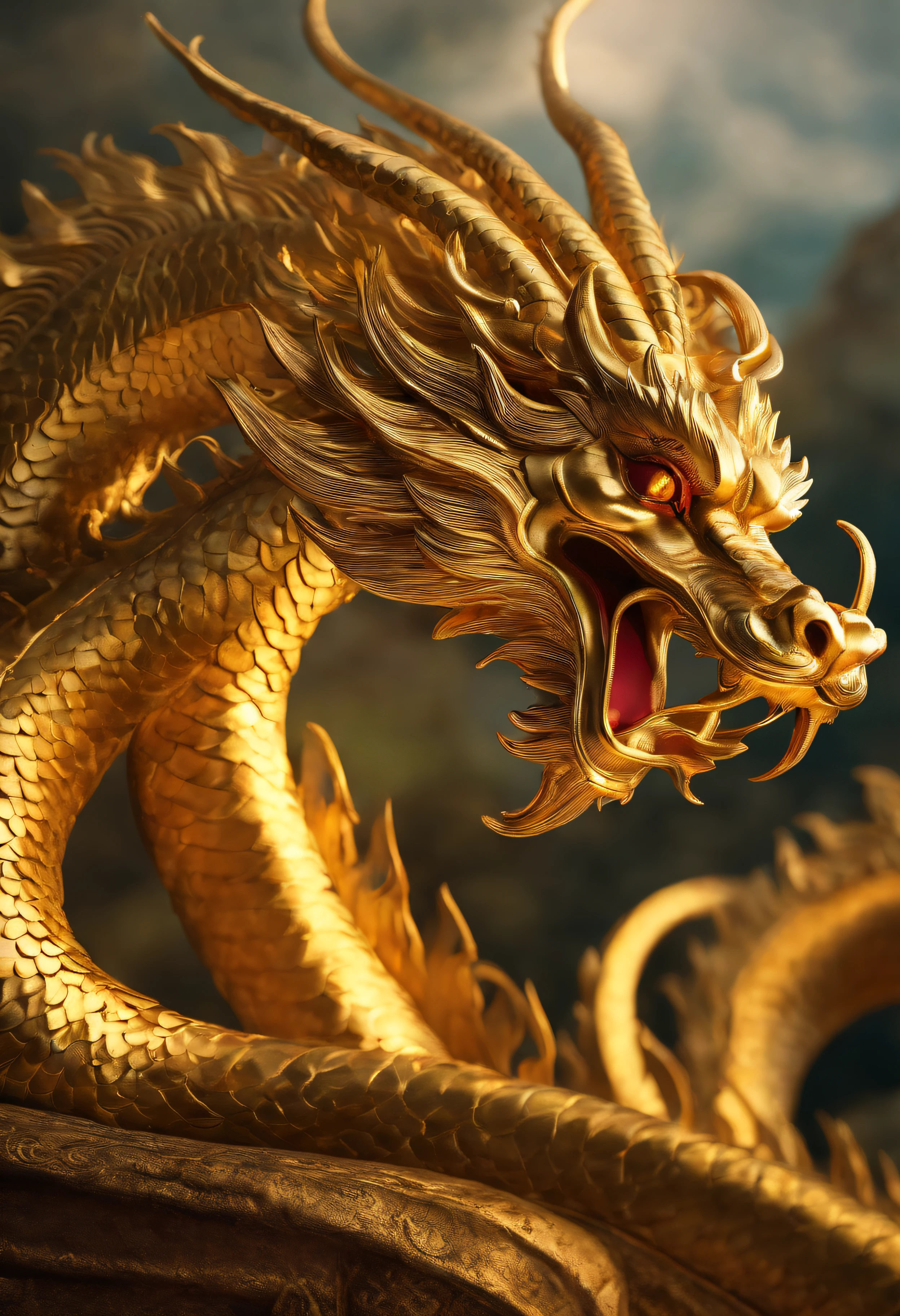 A golden circling Chinese dragon,The whole dragon
