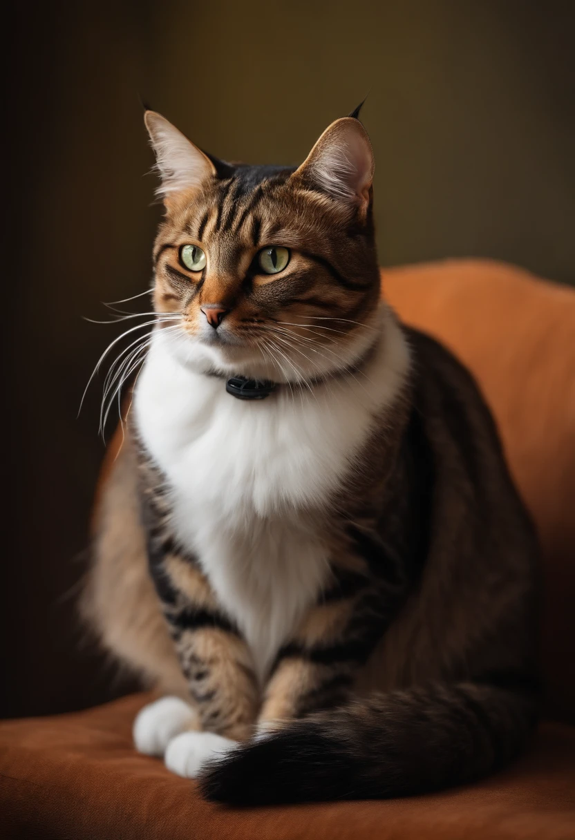 Capture chic and fat pheasant cats to produce ultra-high-definition images, Classic Cat Pose. Using advanced macro photography techniques、Highlights the intricate details of the cat's coat, mustaches, And expressive eyes. Place the camera at the cat's eye level, Create an intimate connection between the viewer and the cat subject. Implement a wide aperture for a shallow depth of field, Make the cat stand out clearly against a gently blurred background. Improve lighting to emphasize the texture and contours of the cat's body, Using the software, Remove hard shadows with diffused lighting、Create software, cosy atmosphere. Catch a cat in a relaxed and balanced posture, Show its flexibility and elegance. An experiment to capture moments in natural movement, Stretching, grooming, etc., To convey a sense of authenticity. Implement post-processing techniques to improve image clarity, contrast, and color balance, Ensure every aspect, From the cat's intricate patterns to its intense gaze, Rendered in stunning detail. It is the last, convey the gentle beauty and innate grace of the cat,, Capture fleeting moments celebrating the unique essence of a cat's curiosity and calmness.
