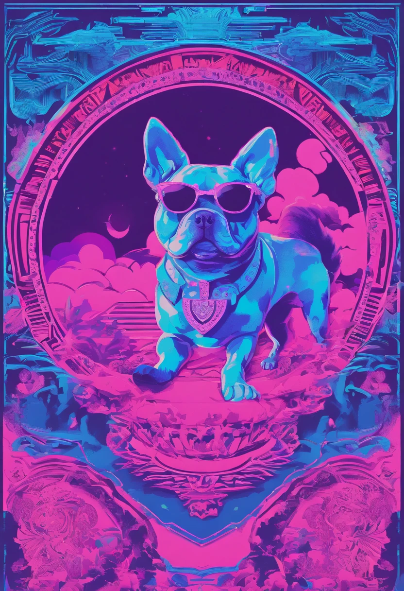 the dog is in bluein this paper cut illustration, in the style of eastern-inspired motifs, lith printing, eye-catching tags, precisionist lines, light purple and cblue, clean and sharp inking, terracotta medallions