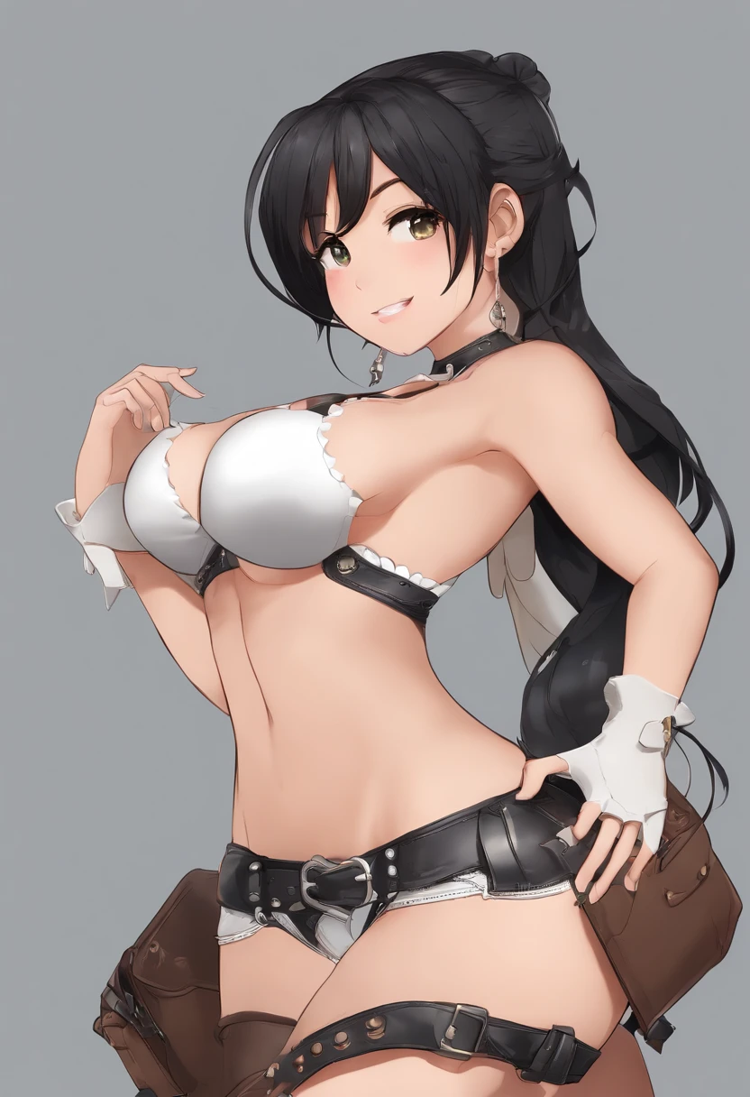 K skirt bottom, Black hair, ahoge, pony tails, double tails, side locks, Wet hair, Moles under eyes, Heart-shaped pupils, Light smile, Contemporary art, Cowboy shot, From the side Side, Anatomically correct, Super detail, High details, A high resolution，anime big 
