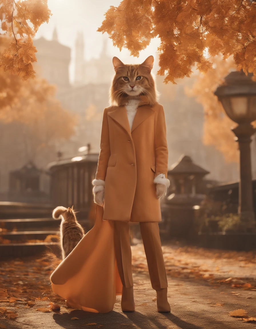 Animal planning theme: Autumn and winter return to dust，Style: Urban simplicity, Old money style, Reference brand TEME 2023. Moya Seoul 2023 colors: Peach, Amber brown, Orange-yellow details: The top is smart， Full body front design，pussycat，shaggy，Cat cat，Muppet cat