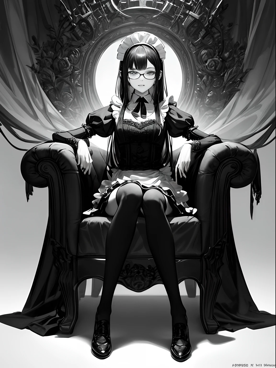 Full body photo，Sitting,hand between legs,maid, Glasses, over-kneehighs,ahegao , Silly,sexual ecstasy,Drunken eyes,Blunt bangs, Black hair,(Masterpiece:1.2, Best quality), (fine detailed beautiful eyes: 1.2), (Detailed background,Dark fantasy), (Beautiful detailed face), High contrast, (Best illumination, An extremely delicate and beautiful), ((Cinematic light)), Colorful, Hyper-detailing, Dramaticlight, Intricate details,