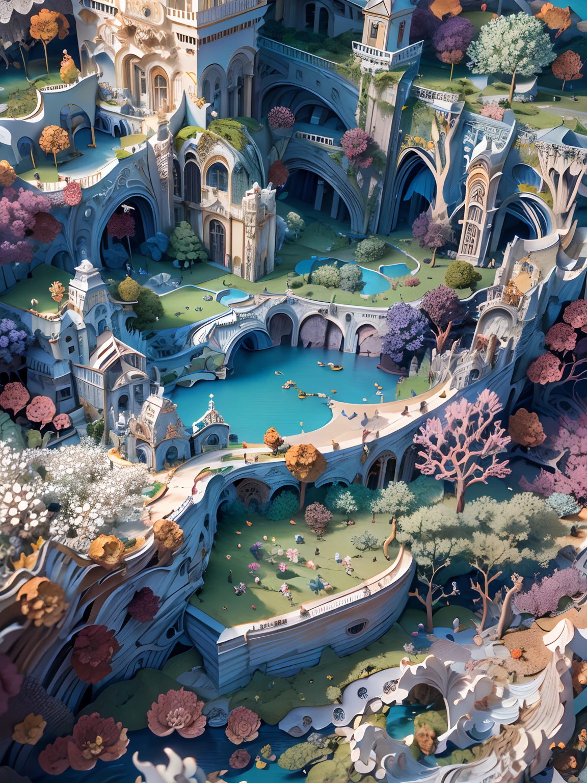 (((Masterpiece))),Best quality, illustration, best quality exquisite details,3D rendering of,rendering by octane, Paper_cut. Next to the pumice island in Baie Bay, And see ancient palaces and towers in your sleep, crosses,Trembling in a day when the waves are more intense, All covered with azure moss and flowers. The vines are overgrown with grapes,Ode to the West Wind Percy Bish Shelley