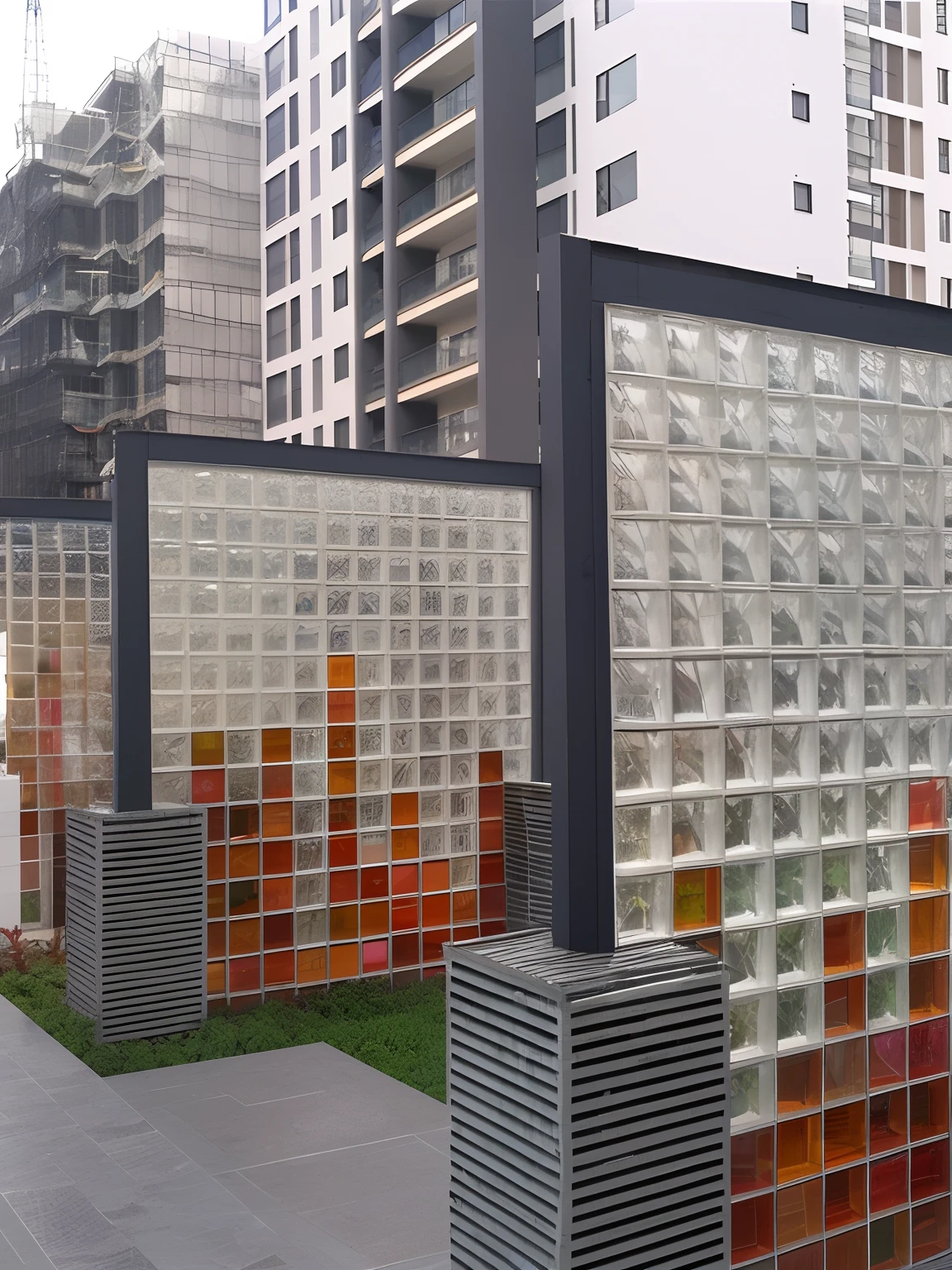 There are many glass blocks on the sides of the building, cast glass, Glass, glass wall, colorful glass wall, transparent corrugated glass, lots of glass details, shanghai, Painted metal and glass, glass buildings, plaques, transparent building, Concrete steel glass, pale . Millions of glass walls, Glass mosaic