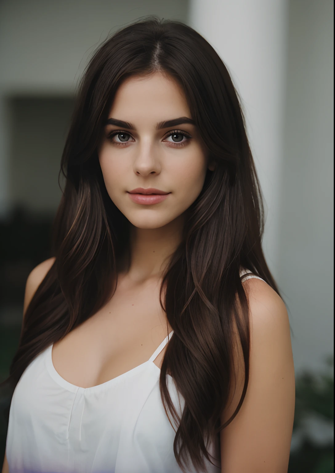 taken with iphone camera BREAK medium shot selfie of a pretty young woman BREAK (ombre:1.3) dark brown hair BREAK film grain, medium quality