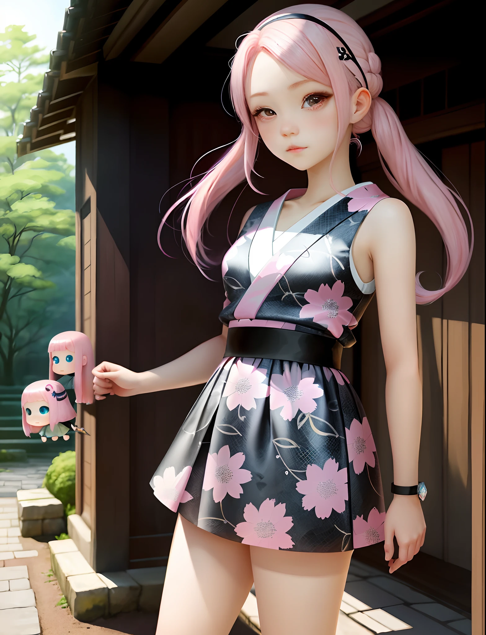 Pink-haired girl,Two-dimensional painting style,Snake pupils,crystal,Japanese painting style,adolable,teens girl,Beth,JK