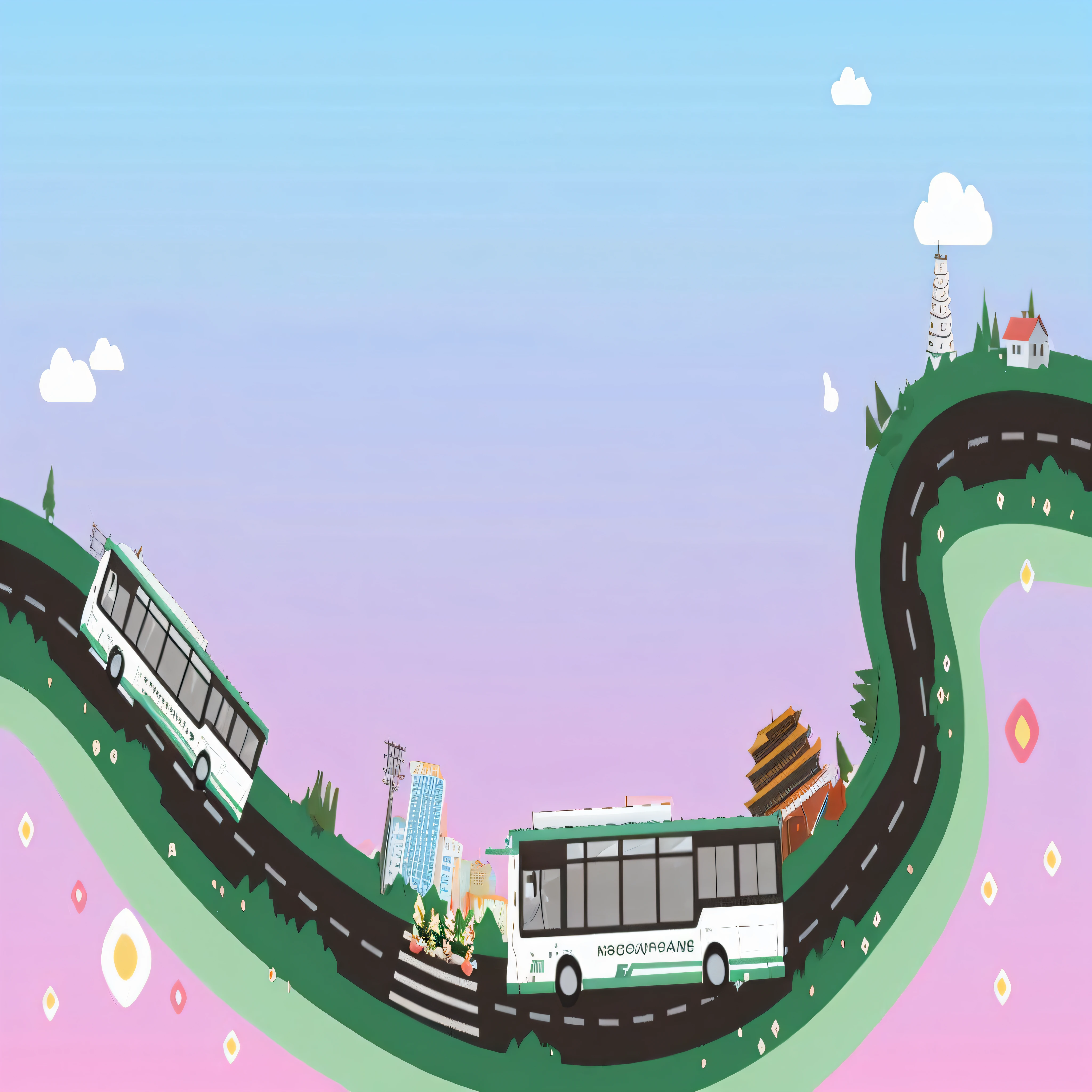 (Masterpiece),(Best quality:1.1),Beautiful poster,Bus race,Simple city background,k hd,4K,Minimalist style,Highlight the urban atmosphere