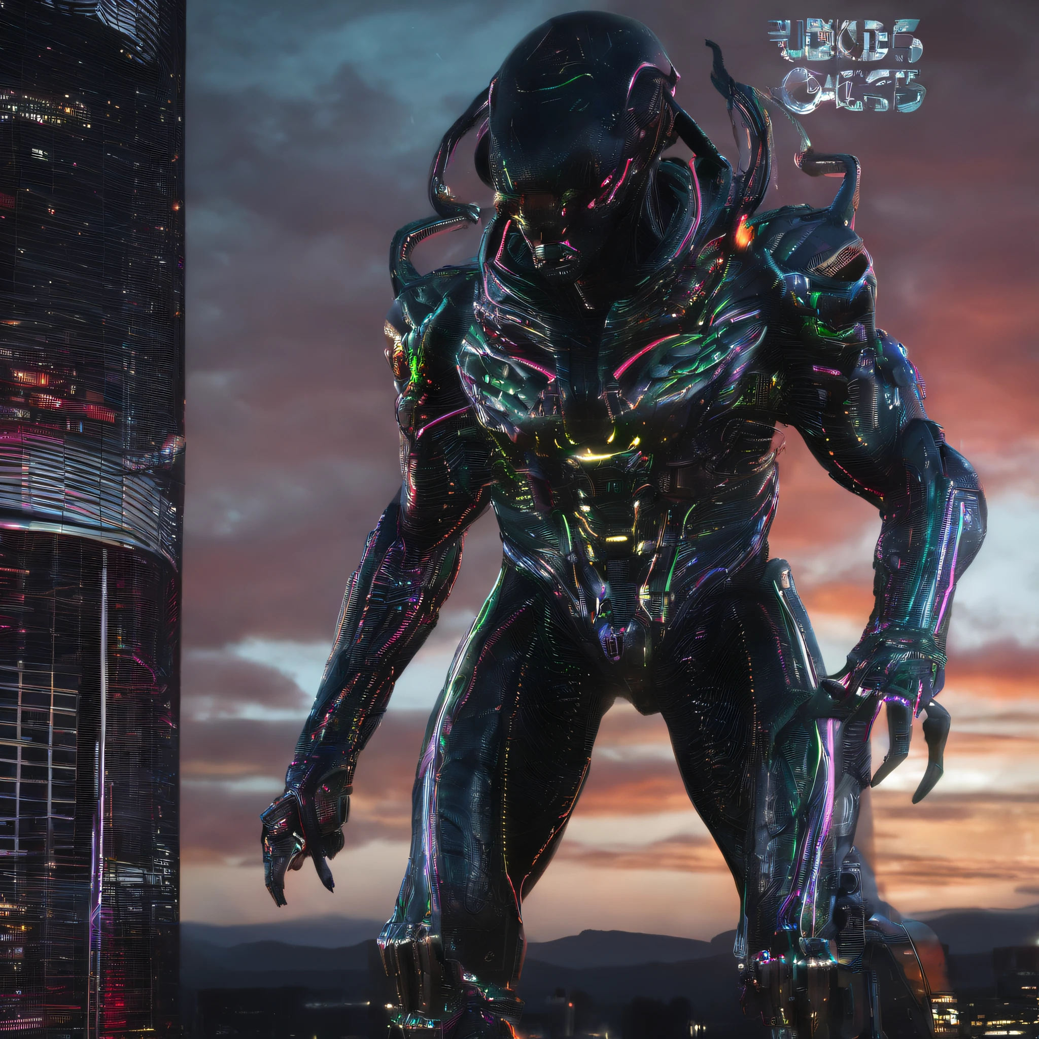 An alien,Solo,full bodyesbian,Humanoid,dynamicposes,It has refined features in a sci-fi environment,with light glowing, Sparks and lights, best qualtiy,tmasterpiece,Photorealsitic, Highly detailed, iintricate,unreal 5 render,