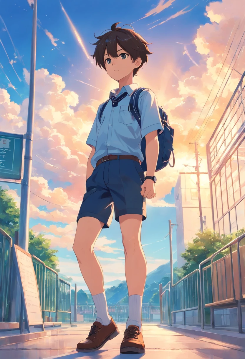 Man using shorts with uniform in school, with cloud, with blue sky, with beautiful sky