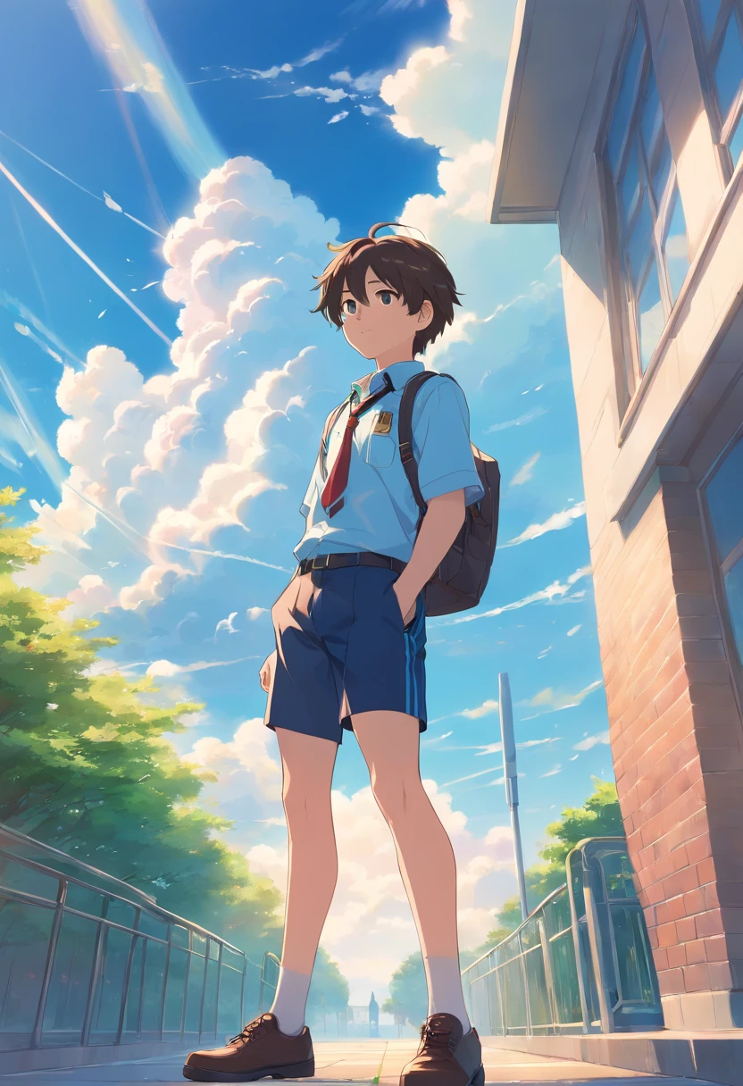 Man using shorts with uniform in school, with cloud, with blue sky, with beautiful sky