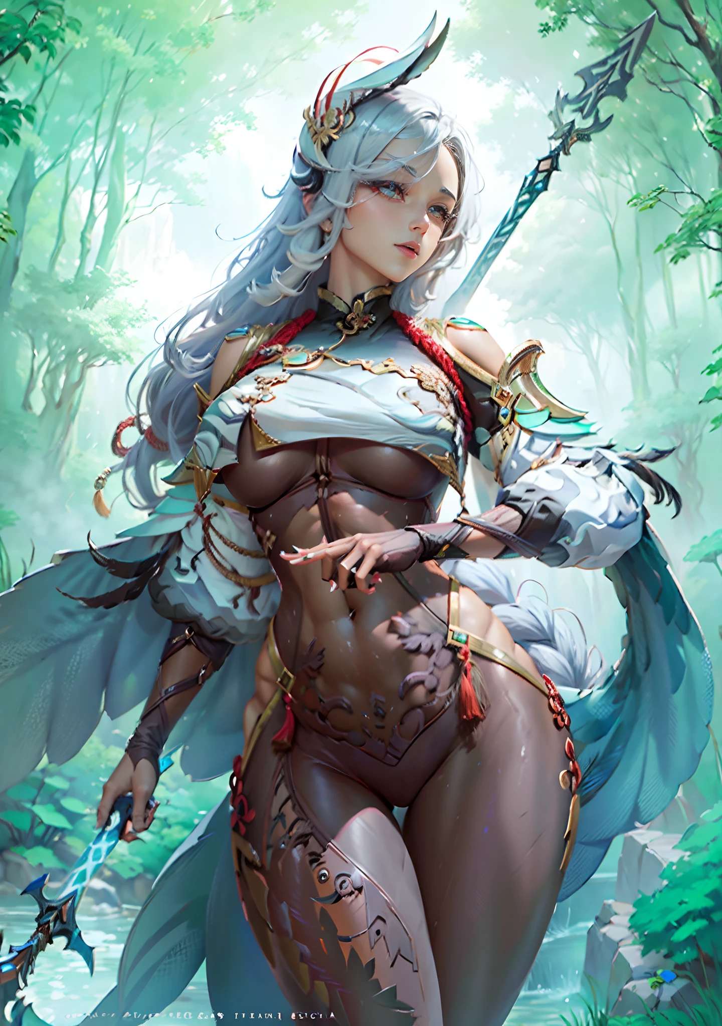 Shenhe - Genshin Impact - Valkyrie,Senhora Cavaleiro,Anatomia correta,epic fantasy digital art,tmasterpiece,8k,high-definition resolution,desenho detalhado,Qulidade Superior,, Epic composition,