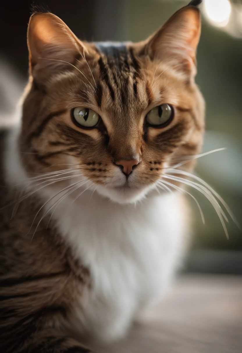 Capture a chic and fat pheasant cat、Produces ultra-high-definition images, Classic Cat Pose. Use of advanced macro photography techniques、Emphasizes the intricate details of the cat's coat, mustaches, And expressive eyes. Place the camera at the cat's eye level, Create an intimate connection between the viewer and the cat subject. Implement a wide aperture for a shallow depth of field, Makes the cat stand out clearly against a gently blurred background. Improve lighting to emphasize the texture and contours of the cat's body, Use of Software, Remove hard shadows with diffused lighting、Software Creation, cosy atmosphere. Catch a cat in a relaxed and balanced posture, Show its flexibility and elegance. Experiments to capture the moment of movement of nature, Stretching, Grooming, etc., To convey a sense of authenticity. Implement post-processing techniques to improve image clarity, Contrasty, and color balance, Ensure every aspect, From the intricate patterns of cats to their intense gazes, Rendered in stunning detail. It is the last, convey the gentle beauty and innate grace of cats,,, Capture fleeting moments celebrating the unique essence of a cat's curiosity and calmness.