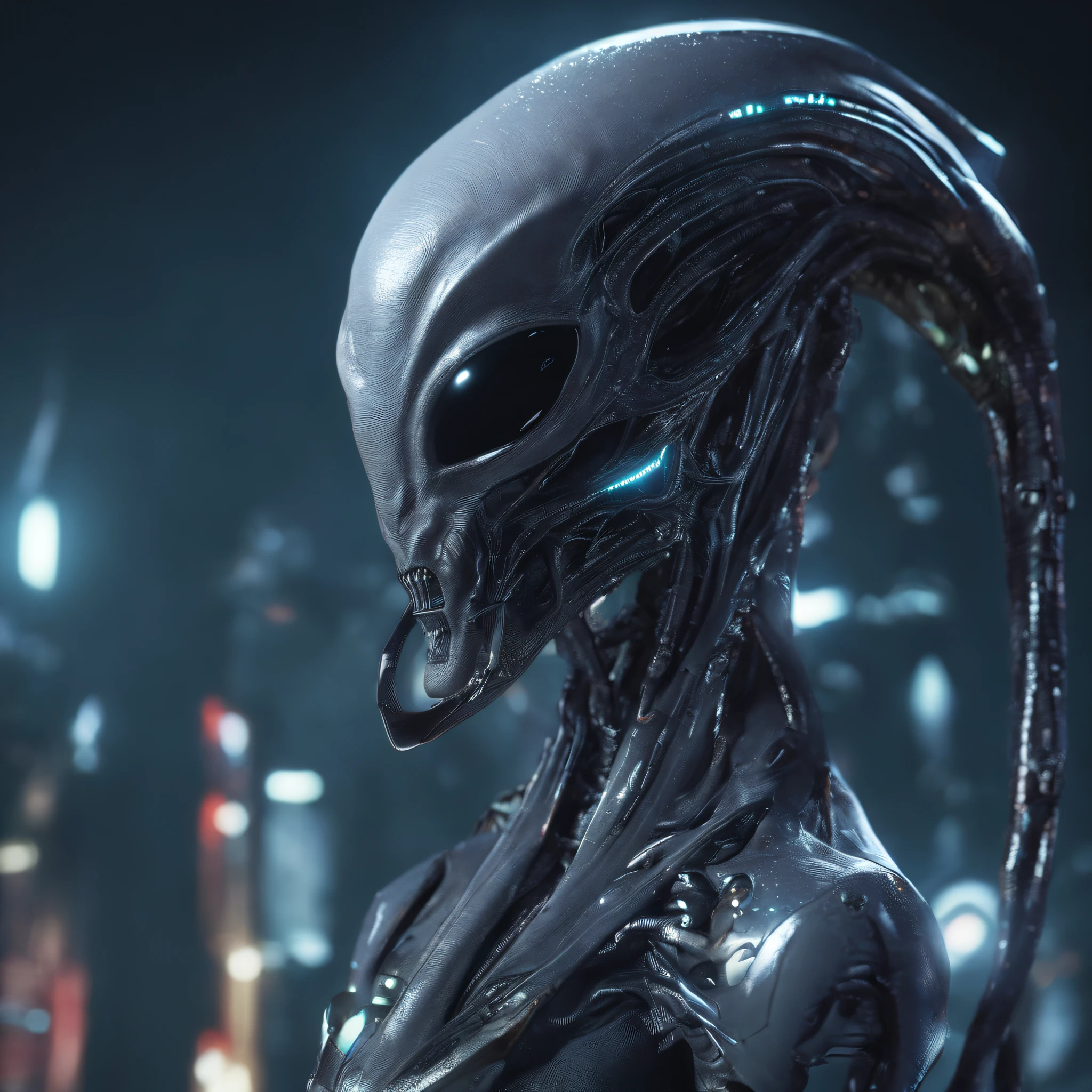 An alien，Solo，full bodyesbian，Humanoid，dynamicposes，It has refined features in a sci-fi environment,with light glowing, Sparks and lights, best qualtiy，tmasterpiece，Photorealsitic, Highly detailed, iintricate，unreal 5 render，