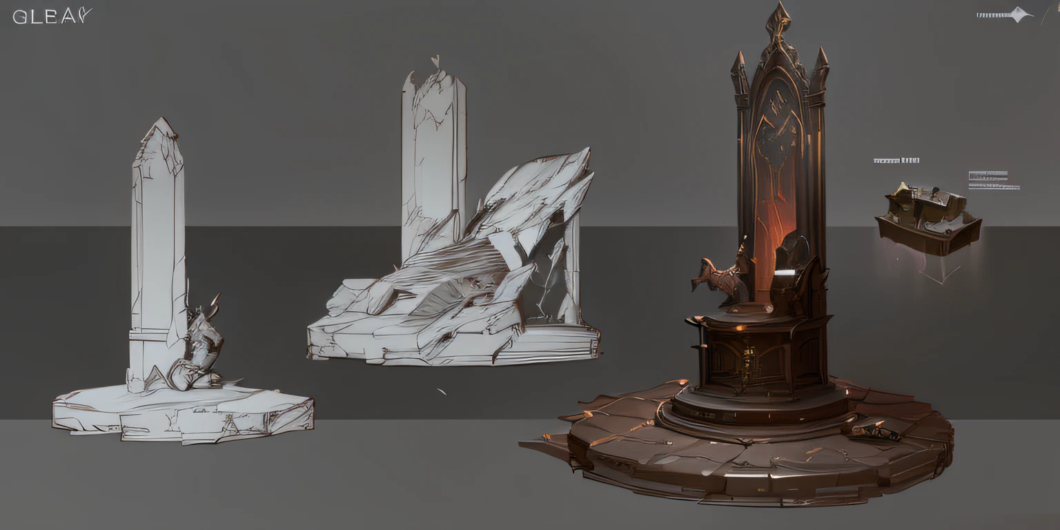 There are three different types of clocks on the table, object concept art, artstation concept, trending on polycount, artstation concept art, Gothic epic library concept, polycount contest winner, senior concept artist, as seen on artstation, Trend at Artstation, by senior environment artist, lying a throne in a fantasy land, 3d concept art