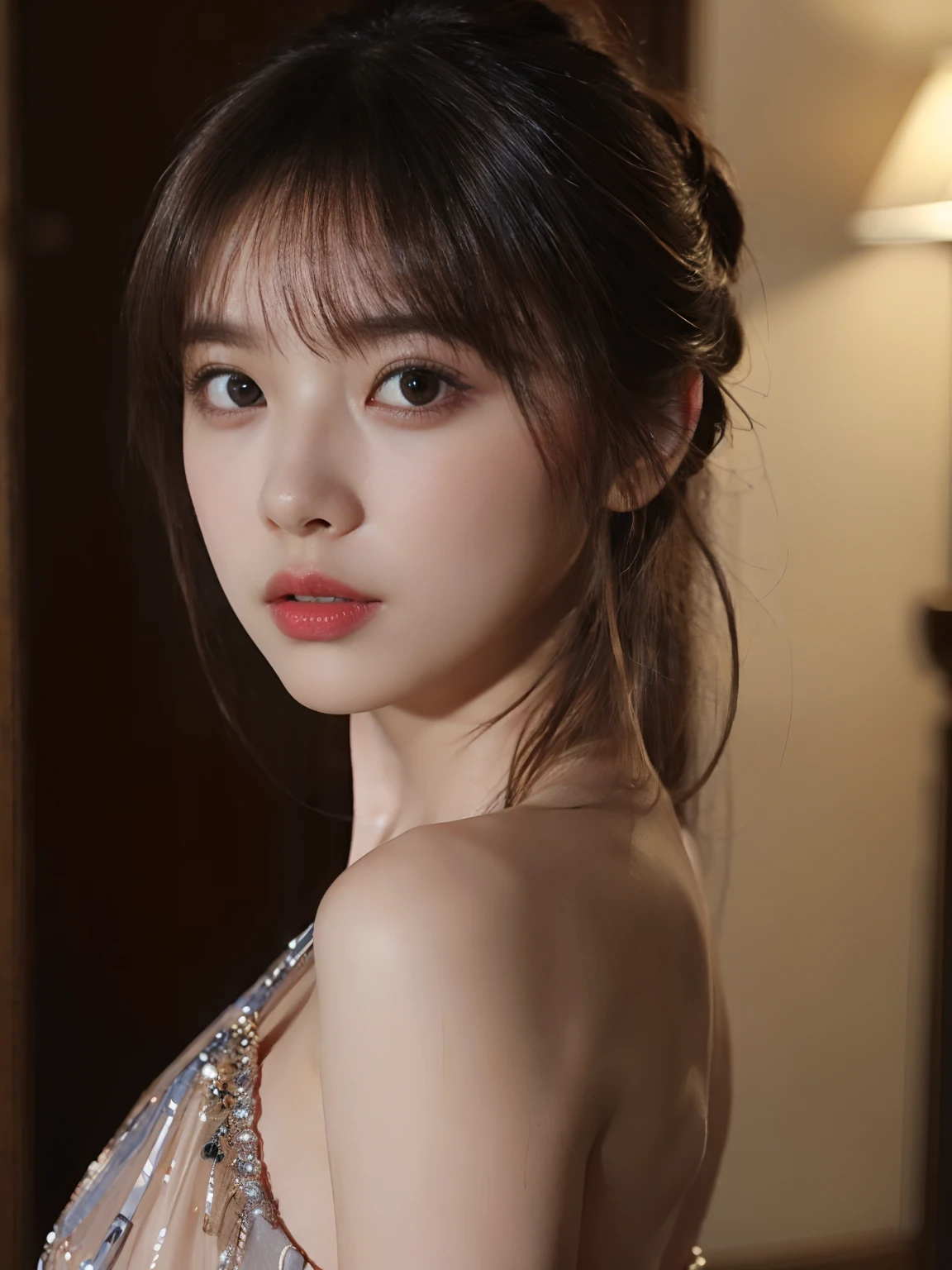 (8K、top-quality、masterpiece:1.2)、(realisitic、Photorealsitic、Photorealsitic:1.37)、ultra-detailliert、beatiful detailed eyes、beautiful detailed nose、sexy dress、Beautiful neck