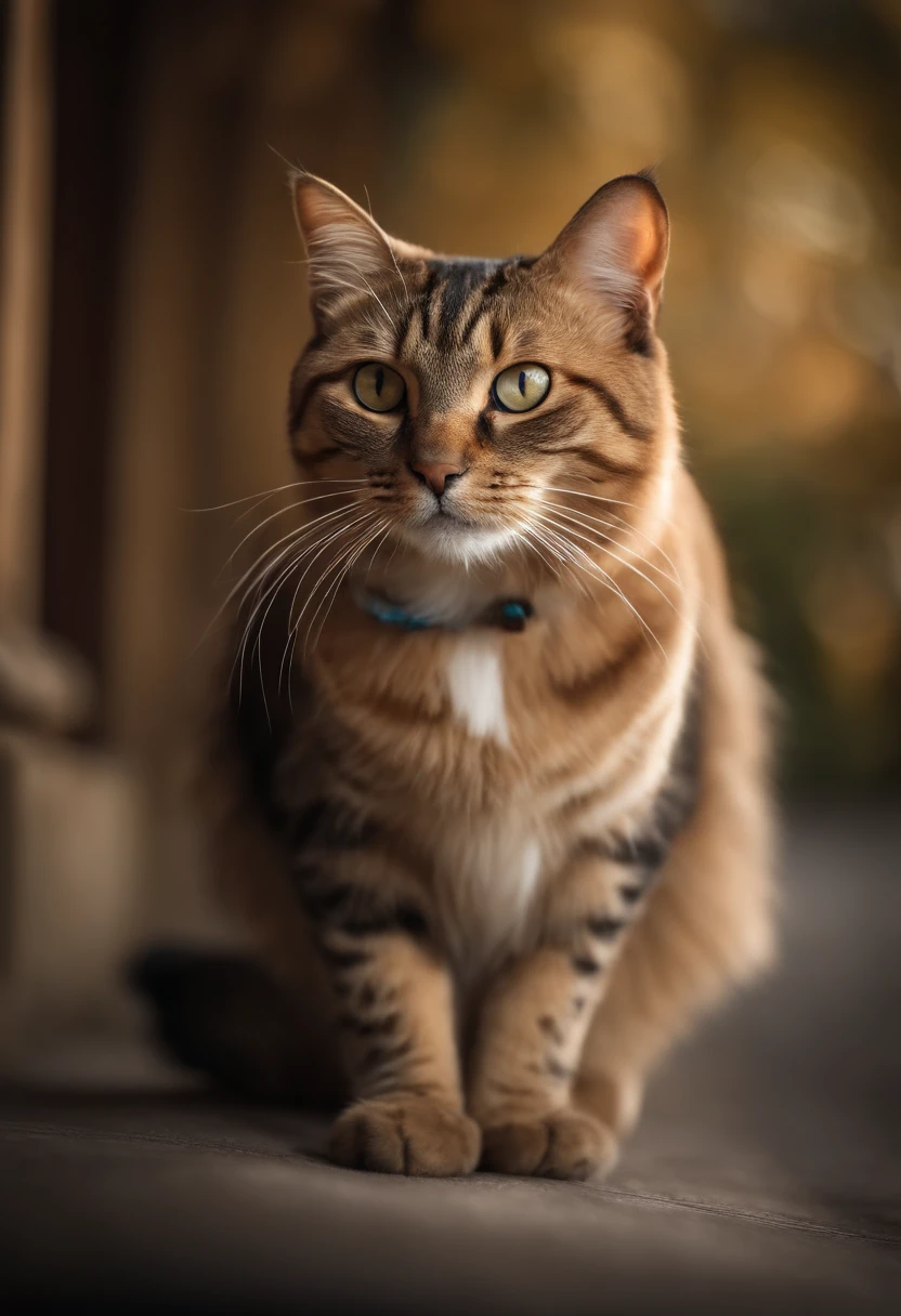 Capture a chic and fat pheasant cat、Produces ultra-high-definition images, Classic Cat Pose. Use of advanced macro photography techniques、Emphasizes the intricate details of the cat's coat, mustaches, And expressive eyes. Place the camera at the cat's eye level, Create an intimate connection between the viewer and the cat subject. Implement a wide aperture for a shallow depth of field, Makes the cat stand out clearly against a gently blurred background. Improve lighting to emphasize the texture and contours of the cat's body, Use of Software, Remove hard shadows with diffused lighting、Software Creation, cosy atmosphere. Catch a cat in a relaxed and balanced posture, Show its flexibility and elegance. Experiments to capture the moment of movement of nature, Stretching, Grooming, etc., To convey a sense of authenticity. Implement post-processing techniques to improve image clarity, Contrasty, and color balance, Ensure every aspect, From the intricate patterns of cats to their intense gazes, Rendered in stunning detail. It is the last, convey the gentle beauty and innate grace of cats,,, Capture fleeting moments celebrating the unique essence of a cat's curiosity and calmness.