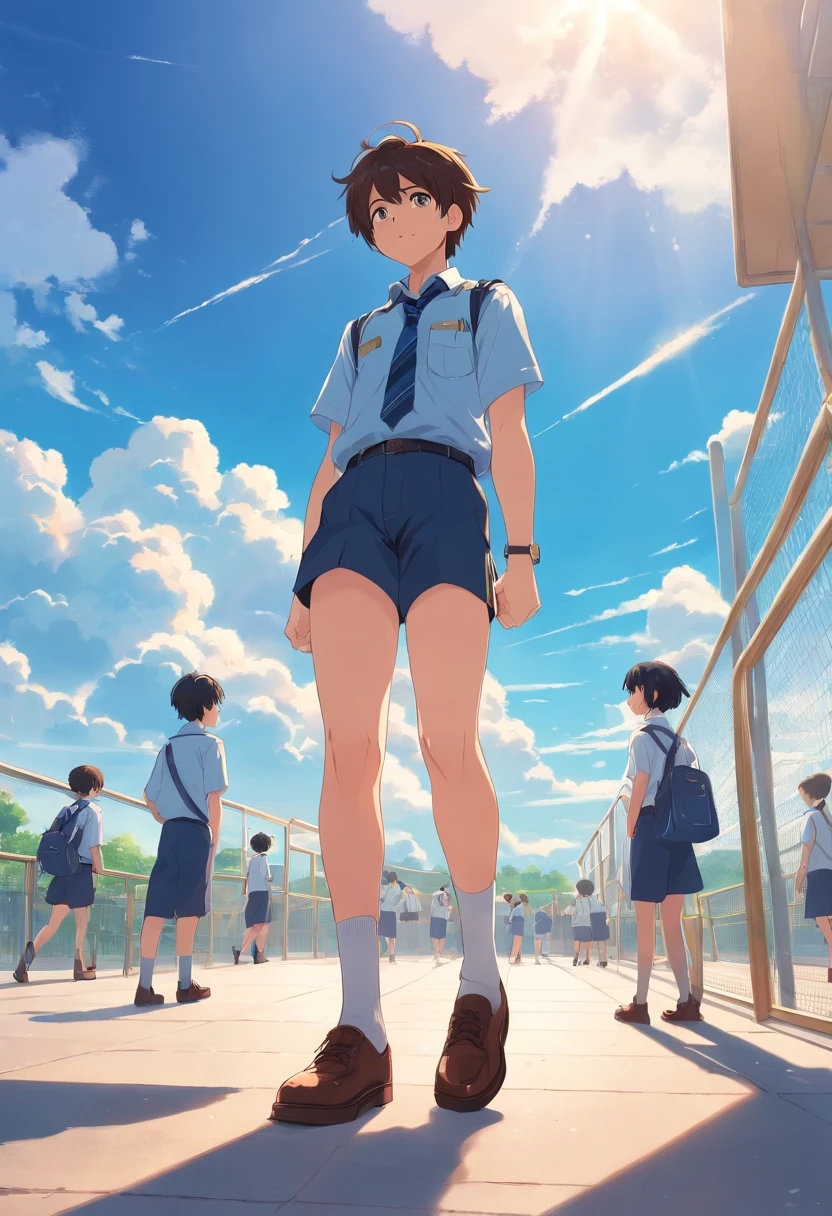 Man using shorts with uniform in school, with cloud, with blue sky, with beautiful sky