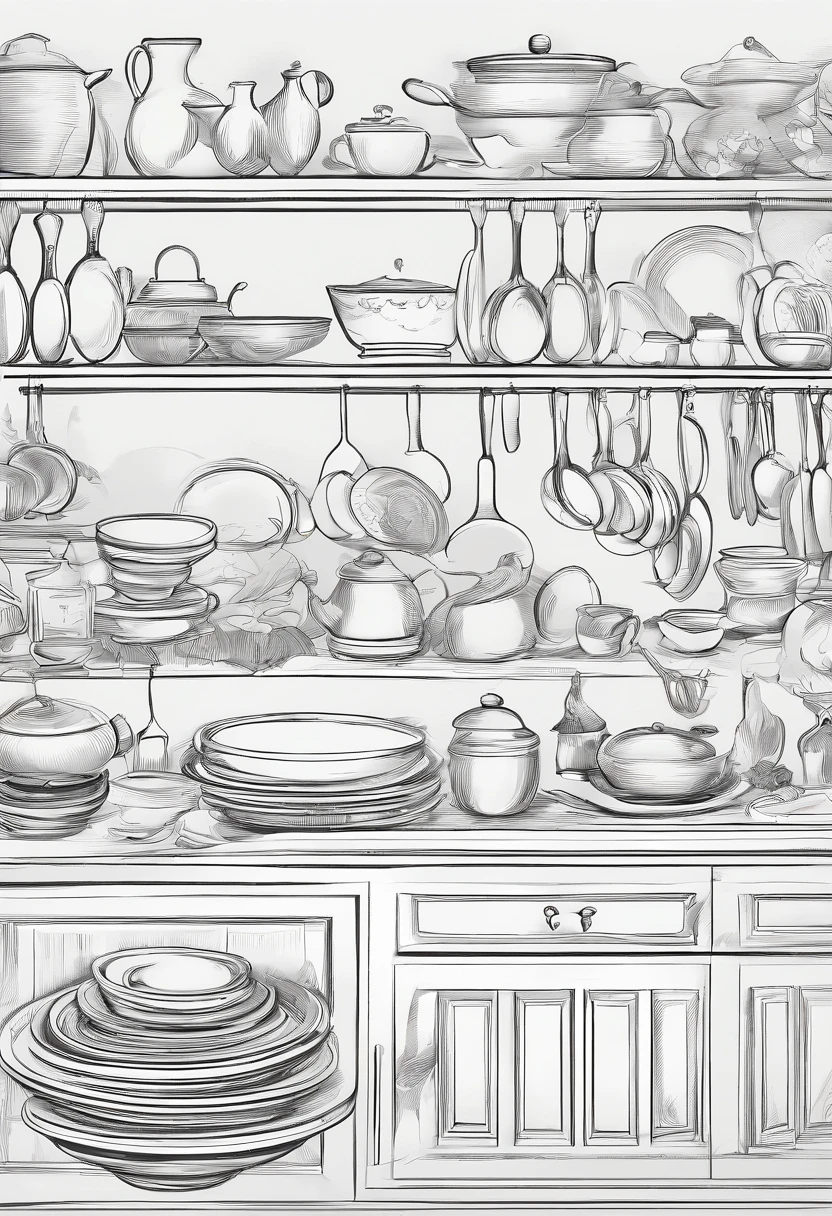 masterpiece、top-quality、hight resolution、High-quality images、8K、Precise perspective、细节、Fine expression、kitchin((Narrow kitchen、In the cupboard、tableware、Speciality、typical、unmanned:1.5))