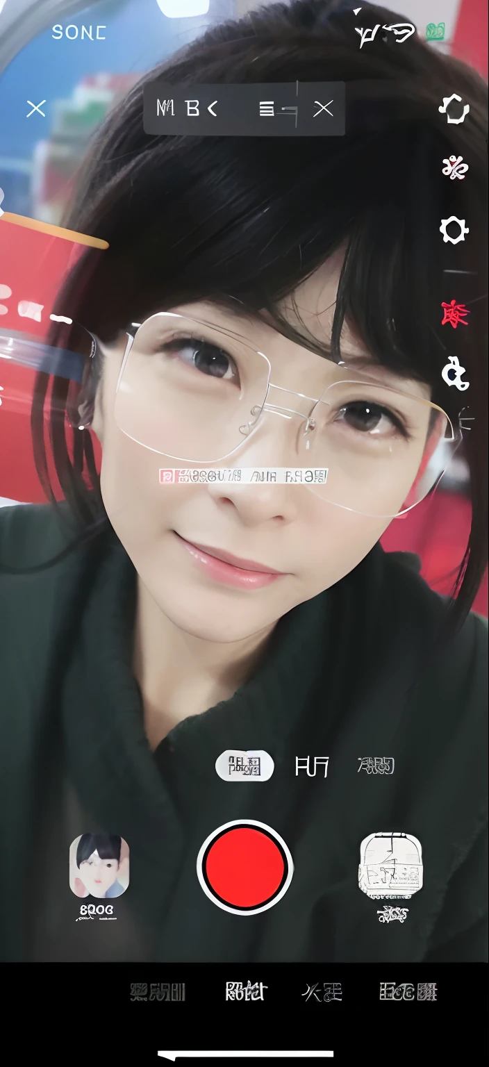 Close-up of a girl with glasses on her phone, 8k selfie photograph, Weibo, front-facing looking at camera, Middle metaverse, inspired by Ma Yuanyu, tiktok video, Cai Xukun, xintong chen, cover photo portrait of du juan, low quality video, front-facing looking at camera