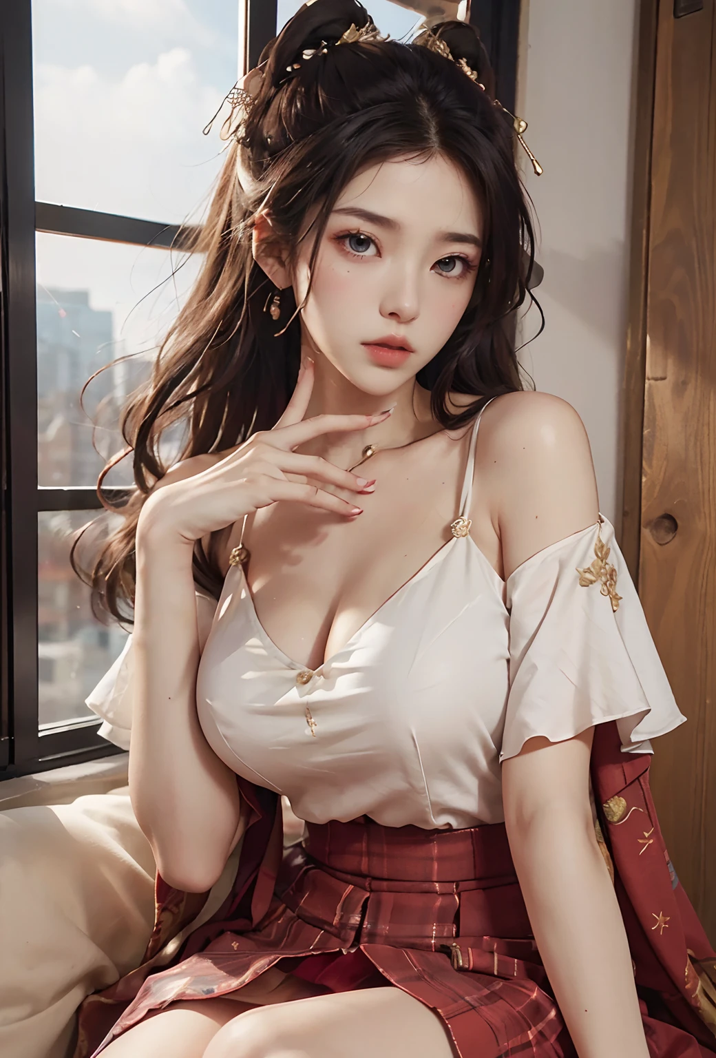 (1girl:1.3),realistic photograph, photorealistic:1.4
official art, ultra detailed, beautiful and aesthetic, beautiful, masterpiece, best quality, sitting down, spread legs, hands behind head,
big breasts,(naked), fingers spreading open,