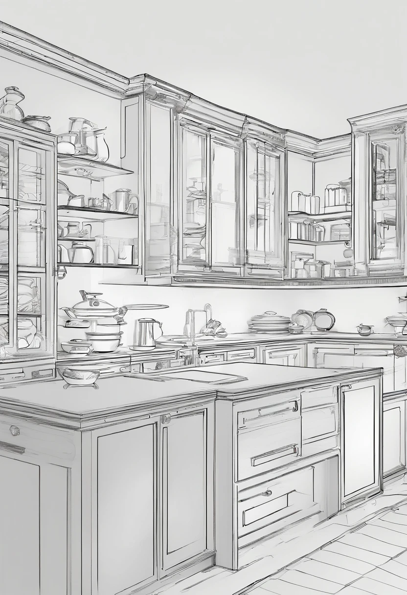 masterpiece、top-quality、hight resolution、High-quality images、8K、Accurate perspective、细节、Fine expression、kitchin((Narrow kitchen、In the cupboard、tableware、Speciality、typical、unmanned:1.5))