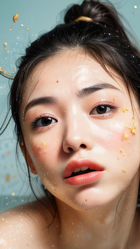 Cheese（（top Quority，8K，tmasterpiece：1.3）），woman（Lean Spa），perspired，Water droplets on the forehead of the face，exteriors，background urban cityscape，Overhead，Sharp focus：1.2，cute women：1.4，（（Layered Hair Style）），（white  shirt），very detailed face and skin and hair texture，Knotted brunette hair，Moist textured hair，Moist body，Detailed eyes， Gold thread sunglasses，White skin of the，Beautiful legs， beautiful delicate nose，Cute young Japanese woman，28 year old，dynamic angle，Deleite para la vista，Compositional suggestiveness，while emphasizing the subject's hair，The eye，Mouth and movements，At the same time, It exudes a melancholic mood，It is characterized by a mixture of calm tones and contrasts of light and shadow。