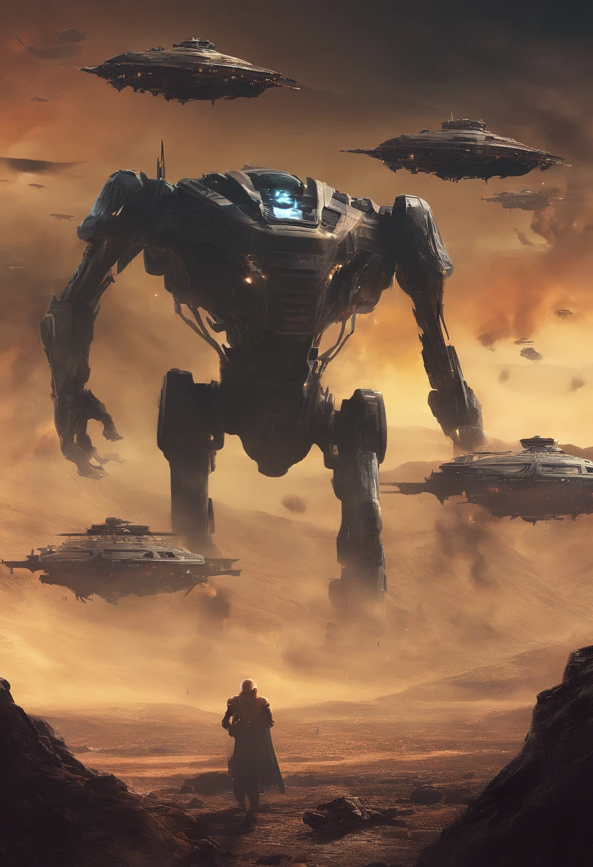Craft a captivating movie poster that depicts the epic clash between humanity and an advanced alien race. Showcase the looming threat of the alien invaders, the resilience of human defenders, and the otherworldly technology and landscapes, capturing the essence of an intergalactic war for survival