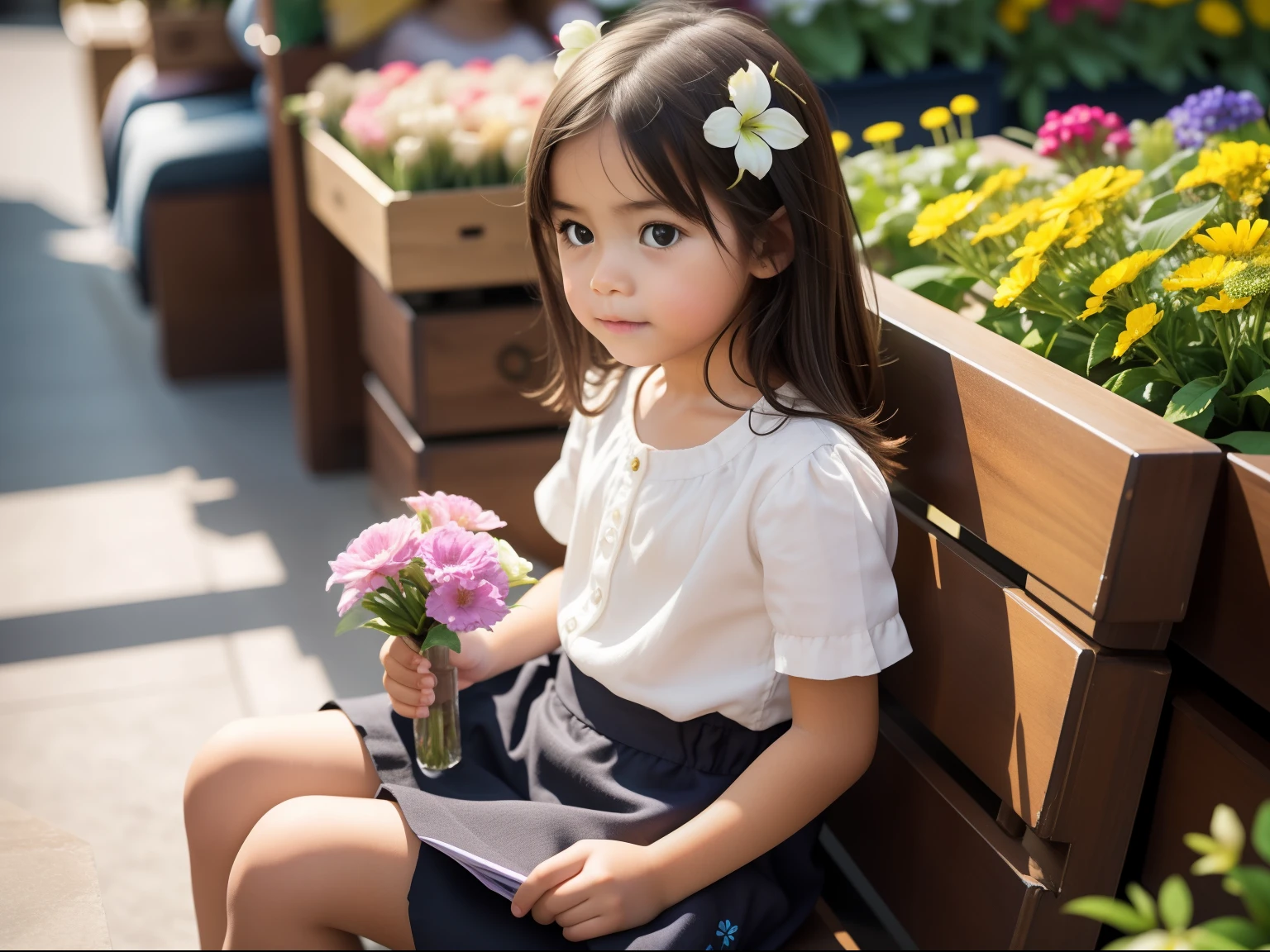 sitting at the coffee table in the flower market admiring the flowers,k hd,