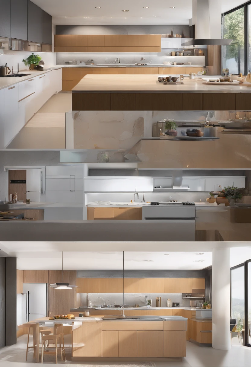 masterpiece、top-quality、hight resolution、High-quality images、8K、Accurate perspective、细节、Monochrome grayscale、Fine expression、kitchin((Narrow kitchen、In the cupboard、tableware、Speciality、typical、unmanned:1.5))