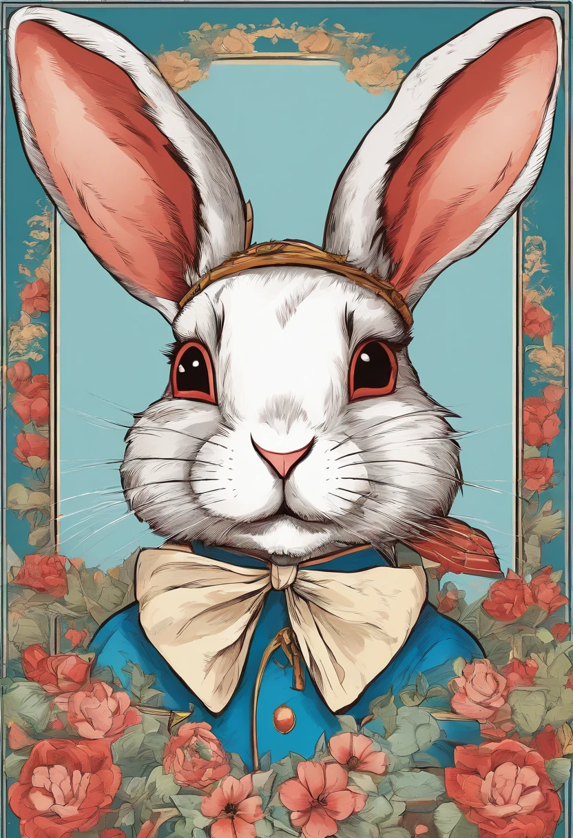 portrait of a bunny, hd png download, in the style of victorian genre paintings, light blue and red, fujifilm provia 400x, vintage cut-and-paste