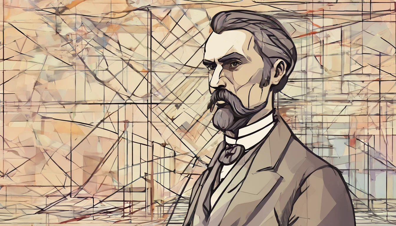 (friedrich nietzsche),(melhor pose),(best angle), (better expression) ,multidimensional geometric wall PORTRAIT, arte,Yang08k, lindo, Colouring,