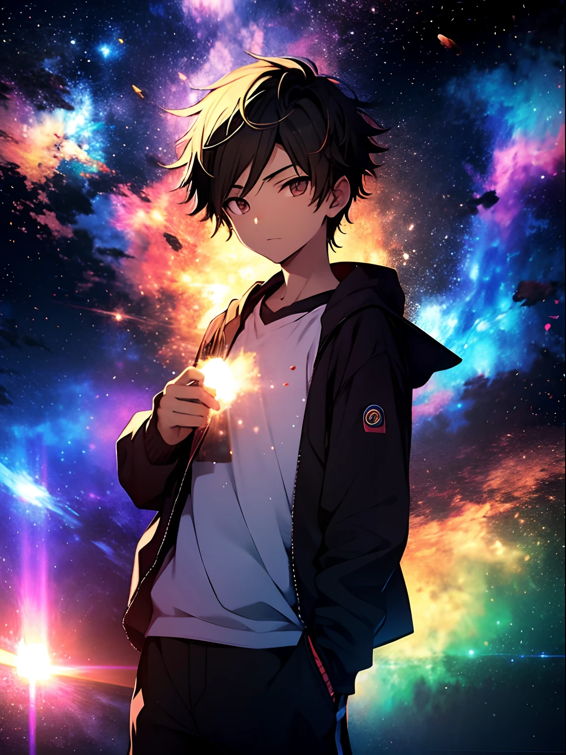 Boy, cloud, Colorful, masutepiece, cosmic background