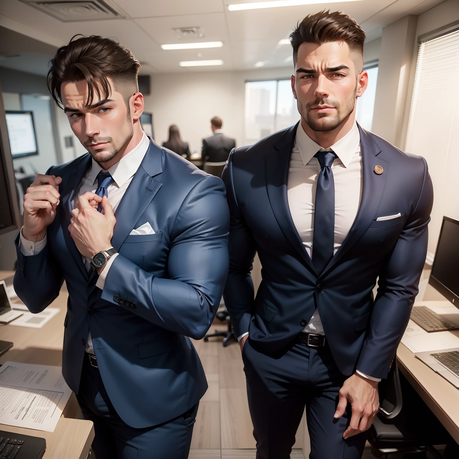 Suit daddy bigdick muscle office double