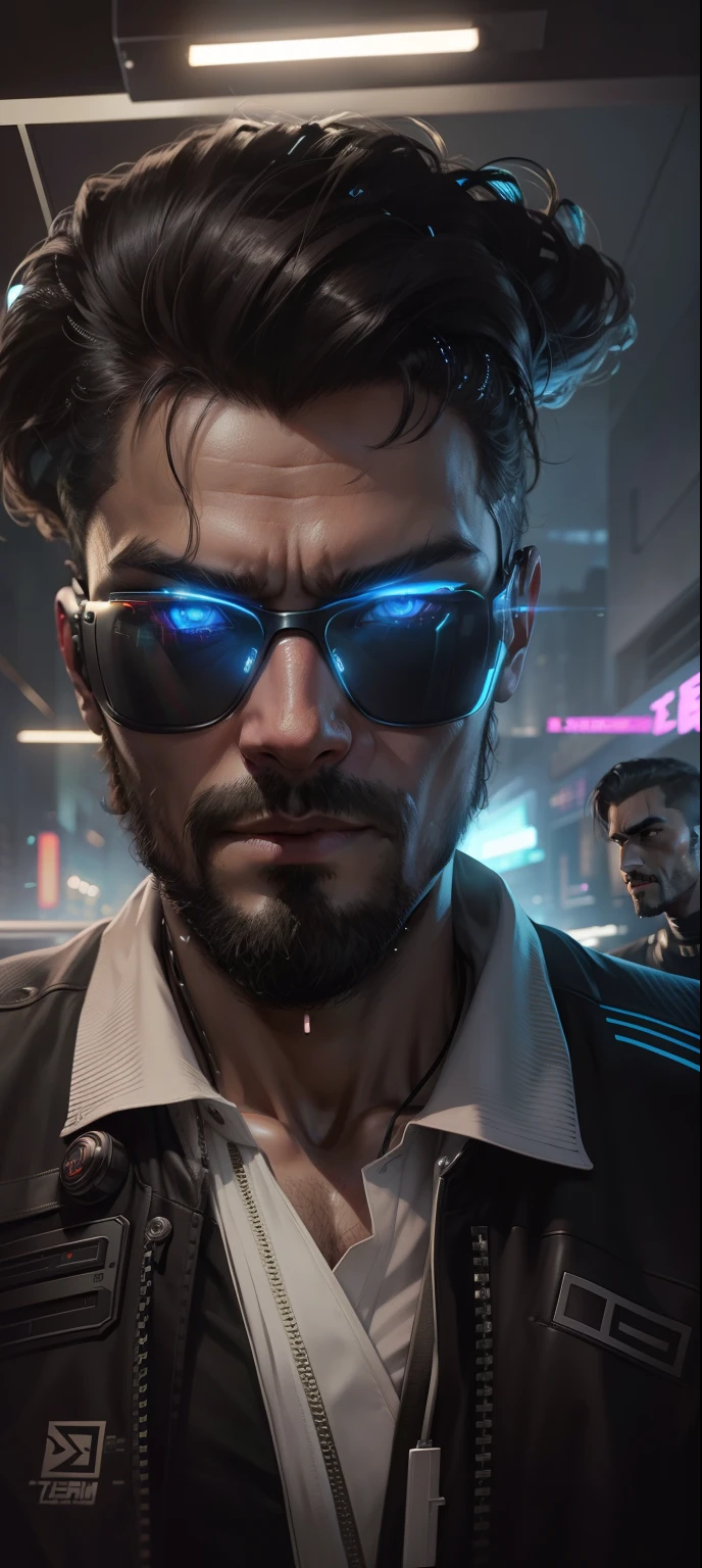 Change black background Ai cyberpunk handsome, realistic face,8k, ultra realistic