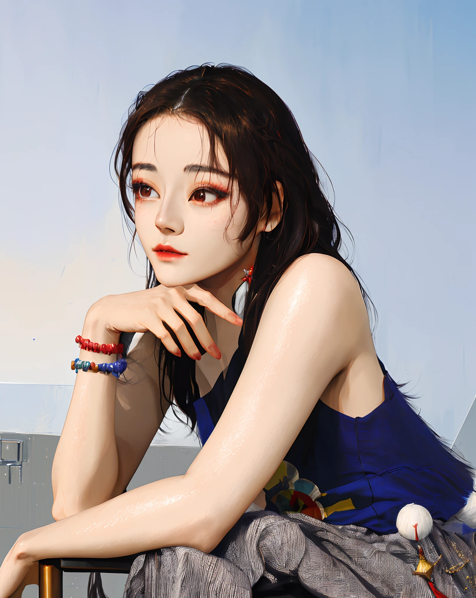 Fuji Film, F/1.2, (16 K, 8K, awardwinning, Best Quality, hight resolution, high details, Super Detail, Anatomically correct, Textured skin, masutepiece:1.4),Arab asian woman sitting on shelf drinking coffee, jingna zhang, Portrait of female Korean idol, krystal, portrait of jossi of blackpink, popular south korean makeup, beautiful Korean women, korean female fashion model, jimin, taejune kim, lulu chen, jia, Popular Korean Makeup, lu ji, sha xi, mu pan