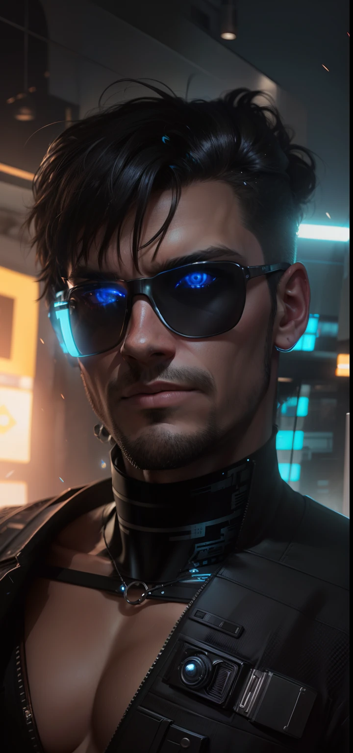 Change black background Ai cyberpunk handsome, realistic face,8k, ultra realistic